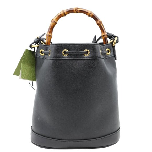 Gucci  Diana Bamboo Leather Bucket Bag Black 724652 - Picture 4 of 13